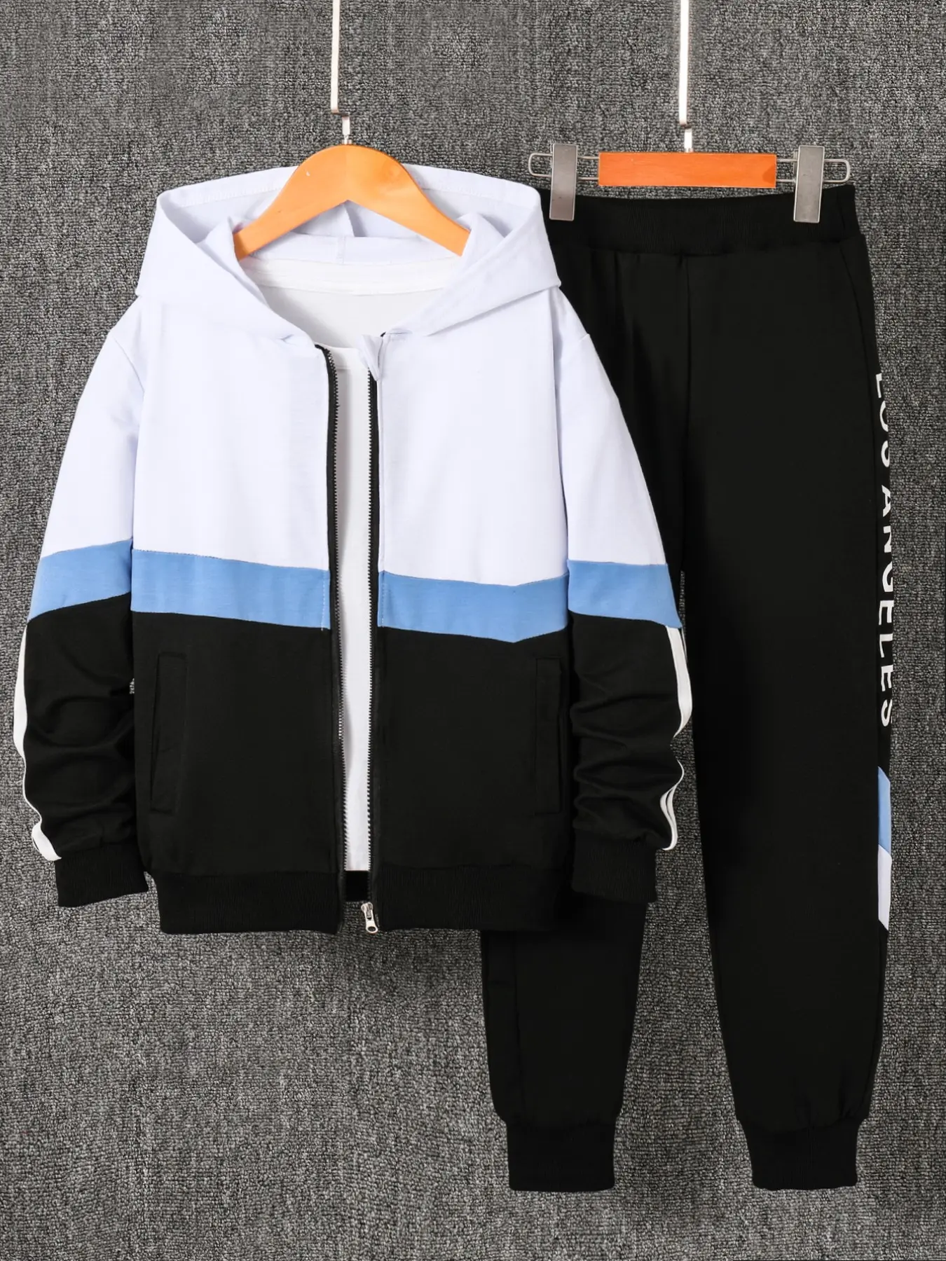 Boys' Long Sleeve Hooded Sweatshirt Set, Zipper Hoodie, Fashion Multicolor Letter Print, Perfect for Outdoor Activities, Clothing Sets