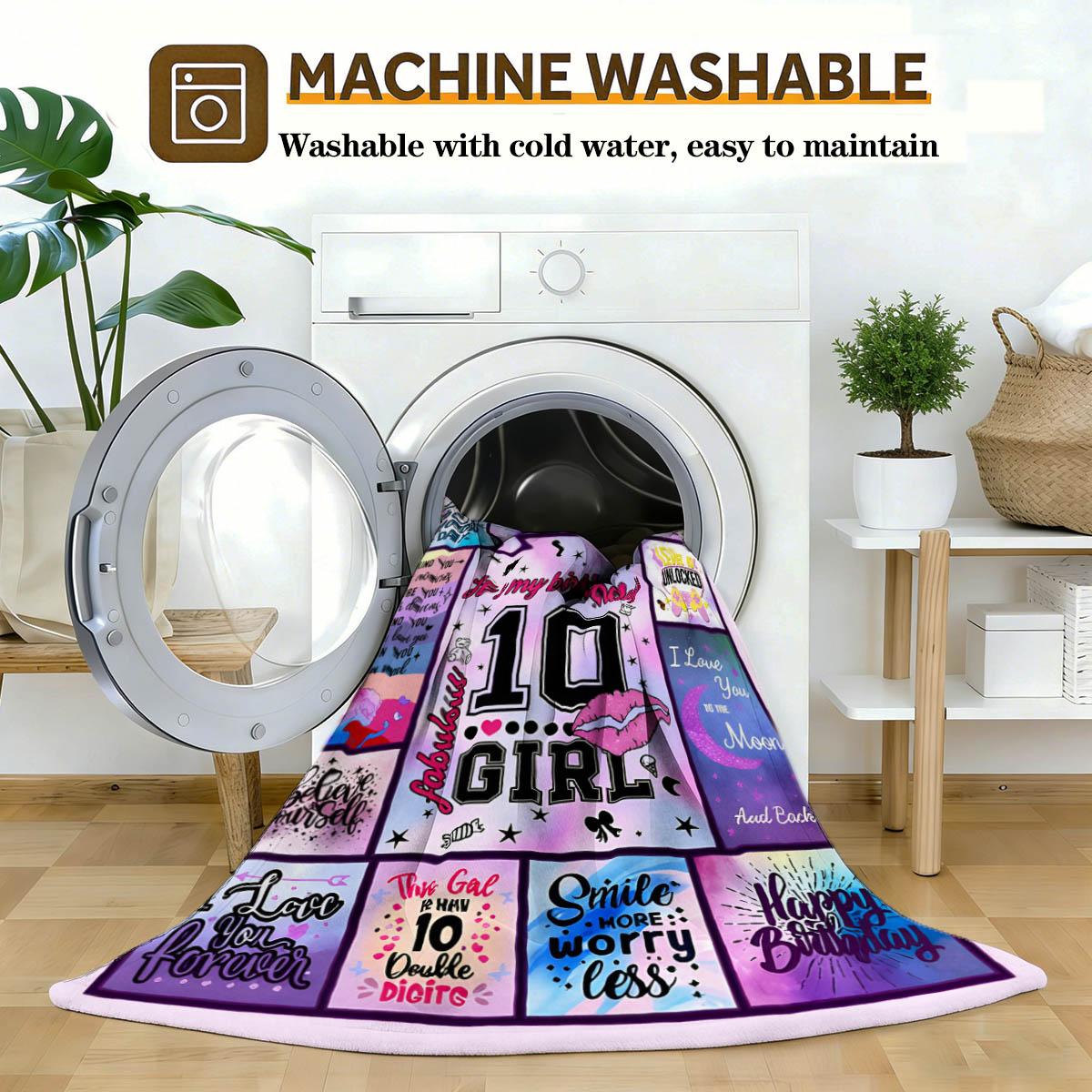 Girls' 10th Birthday Marble Pattern Blanket, Soft Flannel, Lightweight Warm, No Pilling Shedding, Living Room Bedroom Window Cover, Gift Pet Rug