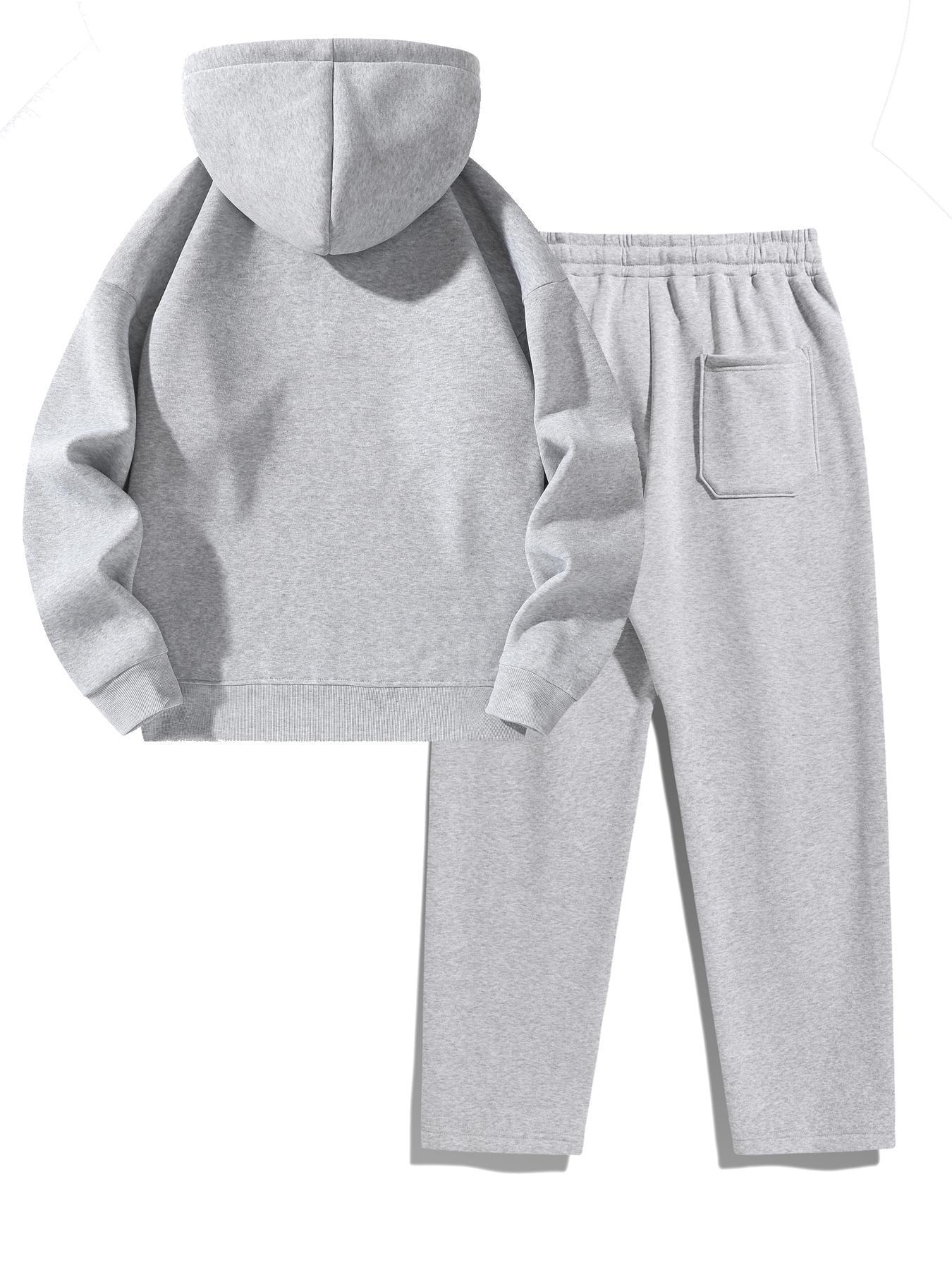 Men's Plain Two-piece  or   three-piece  Casual Sporty Sweatsuit Set, Athletic Sets, Basic Regular Fit Casual Drop Shoulder Half Zip Hoodie & Pocket Drawstring Sweatpants, Men's Clothing