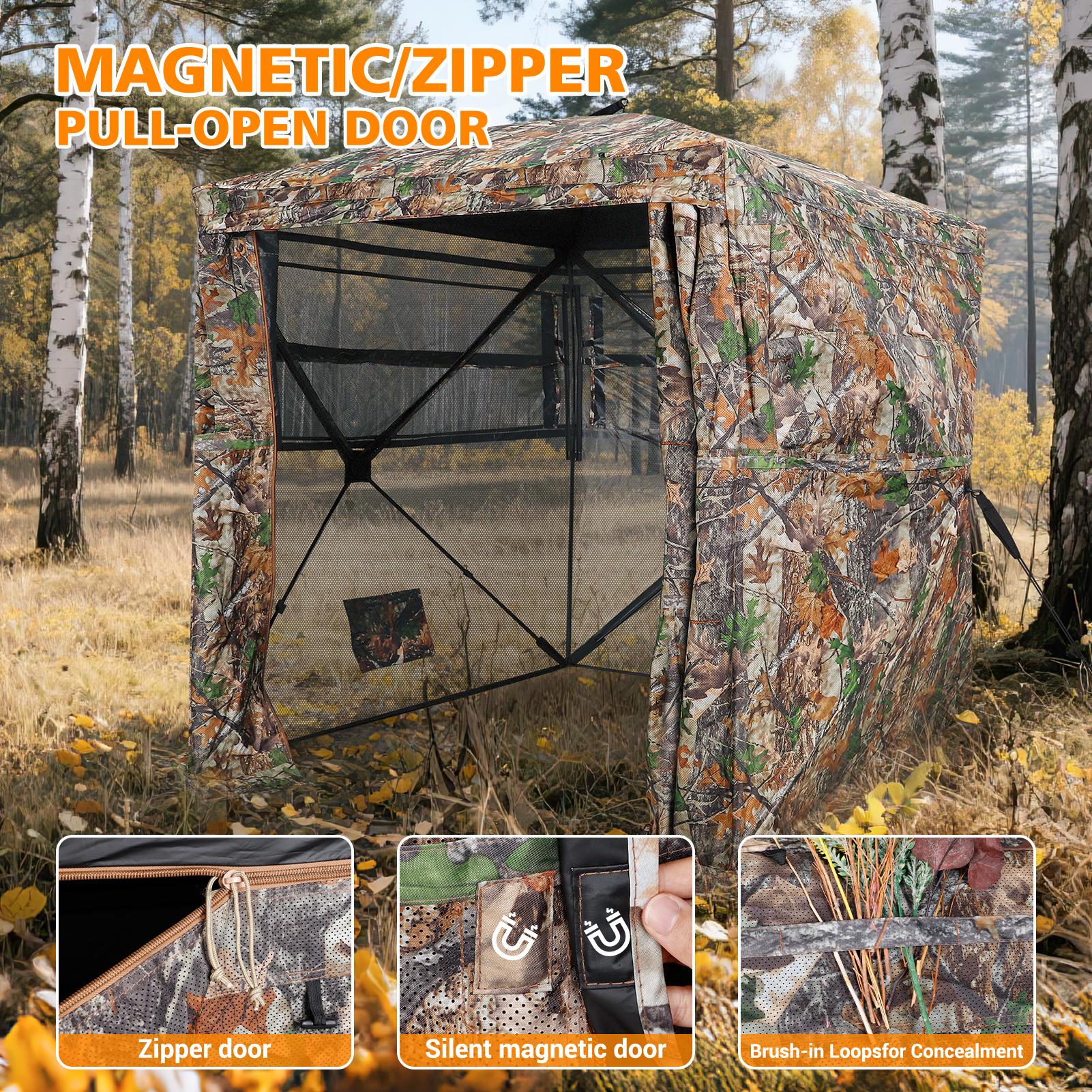 Bearbro Hunting Blind 270 Degree See Through Ground Blind with Silent Sliding Door & Windows for Deer Hunting, 2-3 Person Pop Up Ground Blind for Turkey and Deer with Carrying Bag,TikTokshopBlackFriday