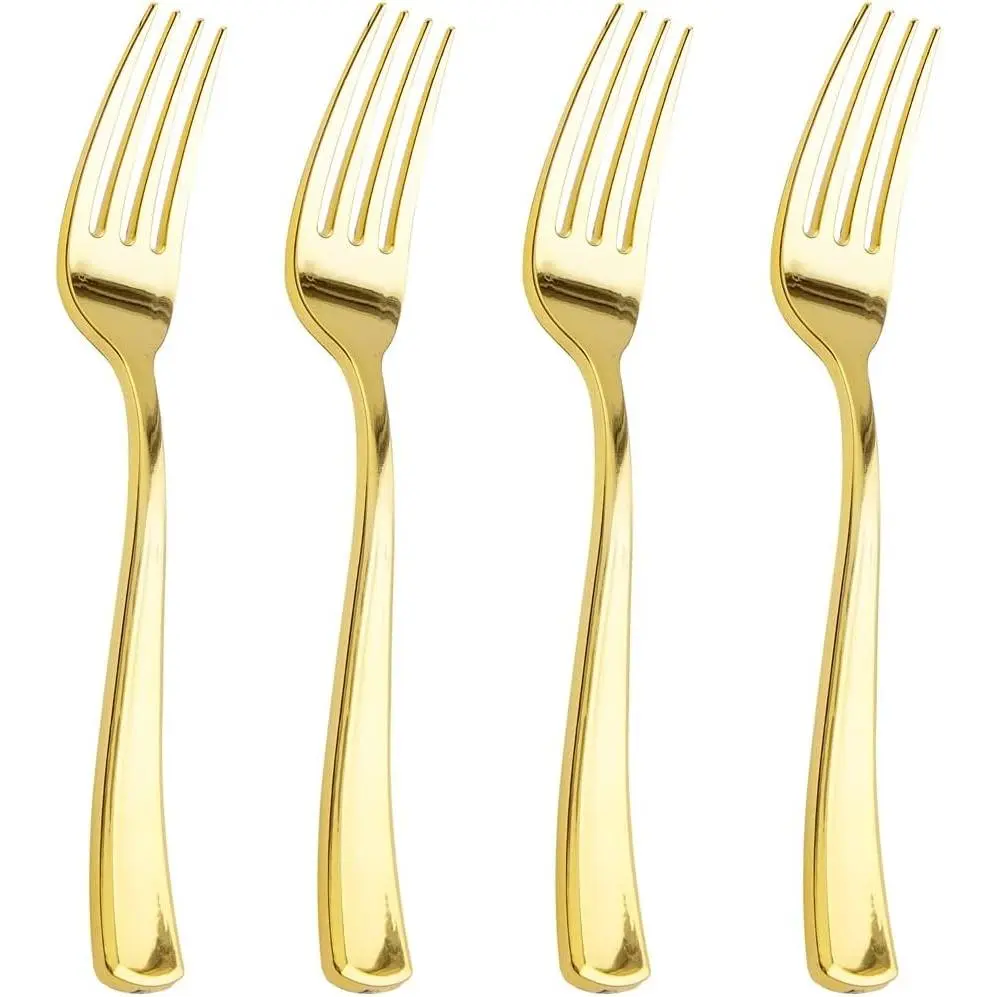 200pcs Gold Plastic Forks - Heavyweight - 7.4 Inch Heavy Duty Forks - Gold Plastic Silverware Perfect For Parties & Weddings & Restaurants & New Year And Daily Using&Christmas&New Year