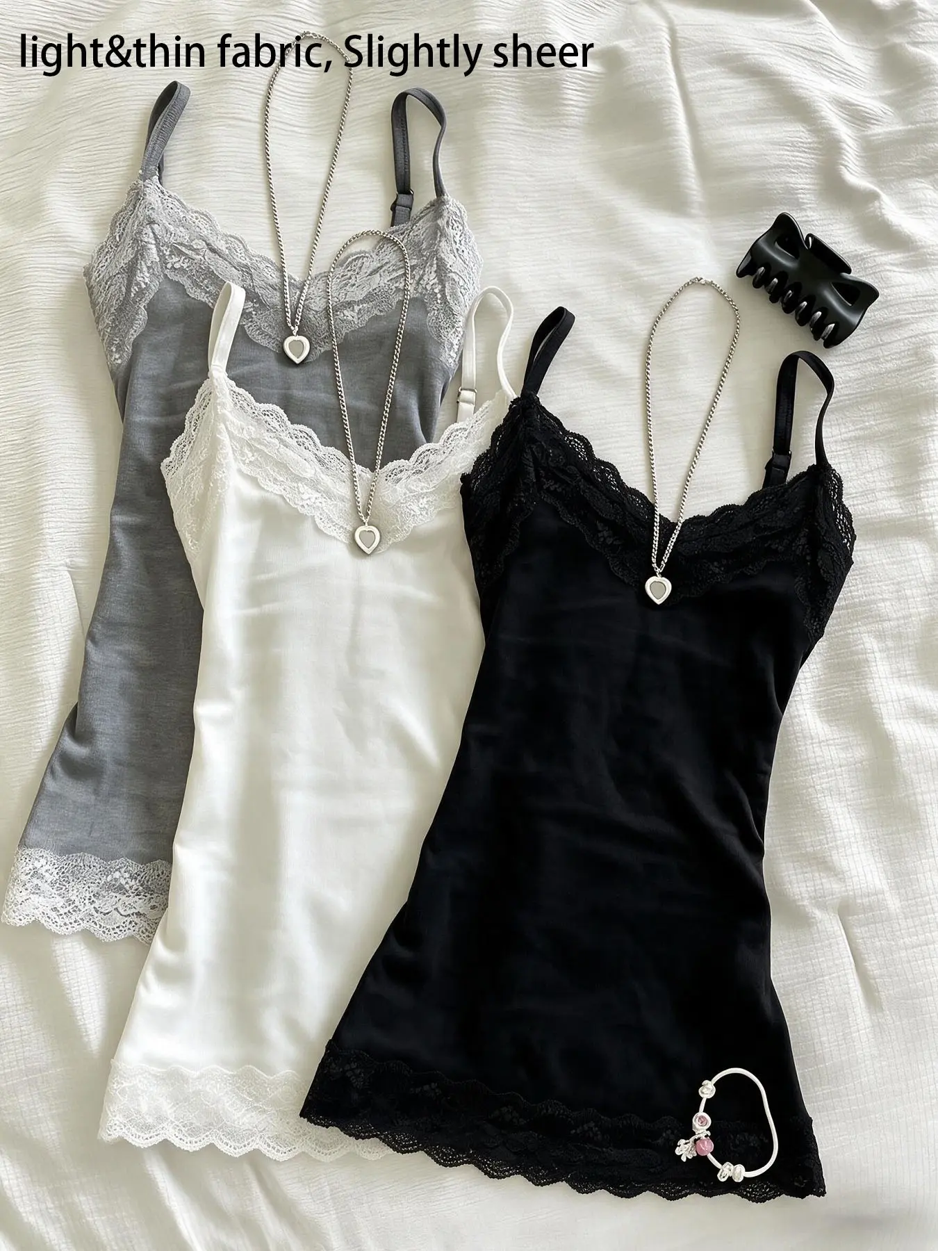 3-Pack Women's Fashion Lace Trim Camisole Tank Tops, Pure Desire Slim-Fit, Y2K Street Style, All Seasons Wear, Batch 2025