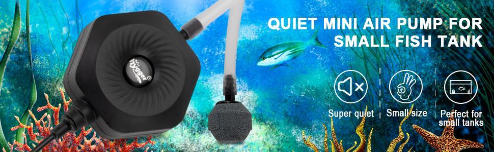 hygger Quiet Mini Small Aquarium Air Pump Betta Fish Tank Bubbler Oxygen Aeration Pump with Air Stone Tubing Suction Cup for 0.5-15 Gal Fish Bowl Aquarium Bubble Tube