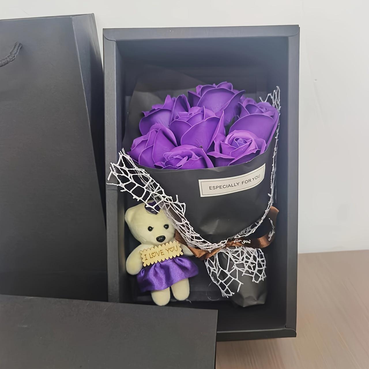 Boutique Rose Gift Box, Gift Box Design, 1 Set Artificial Rose Soap Flower Bear Cartoon Doll Bouquet Gift Box, Romantic Eternal Rose Bouquet, Deluxe Gift Box Set, Simulated Rose Desktop Bedroom, Unique Creative Gift for Birthday，christmas Gifts