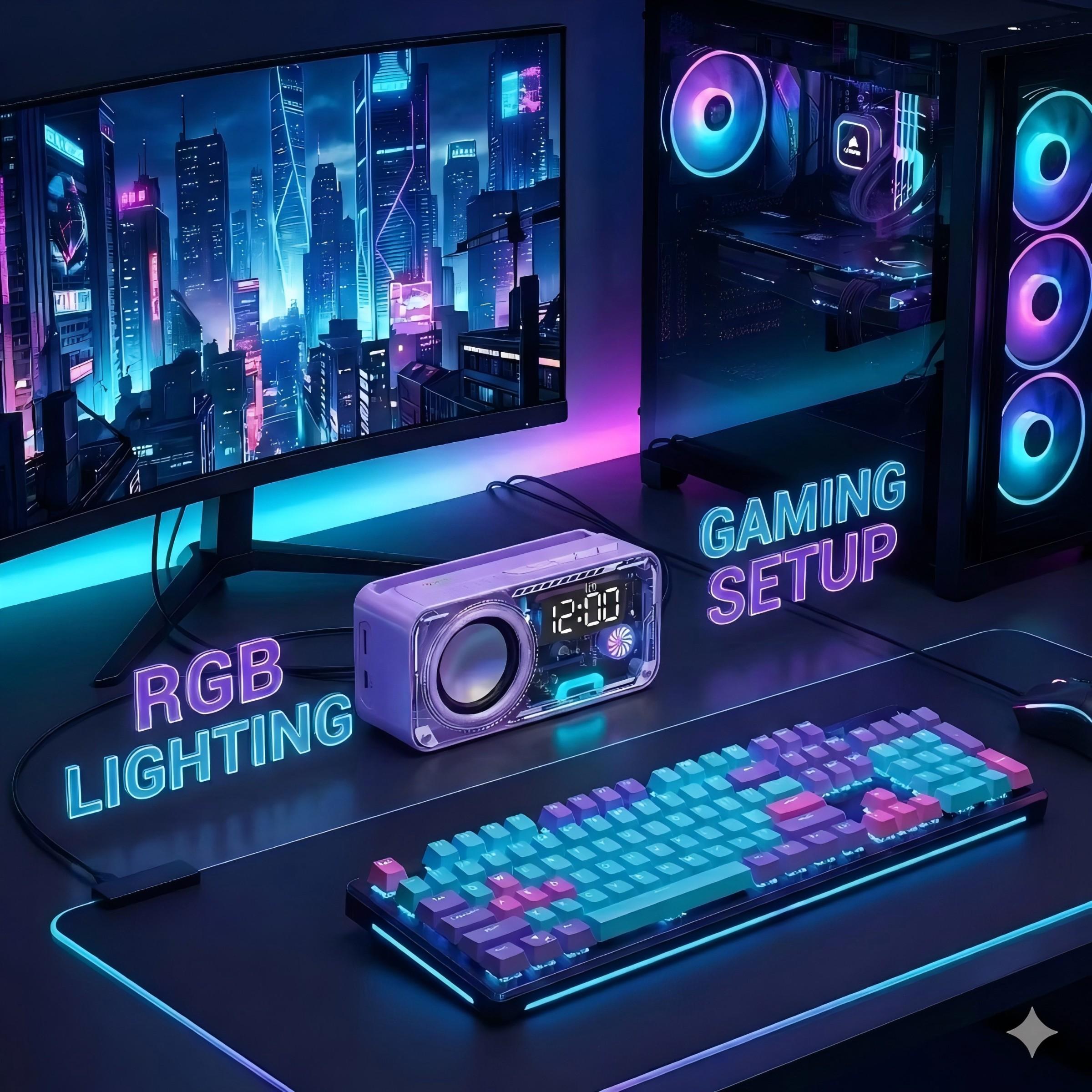 Transparent Mech Wireless Bluetooth-compatible Speaker with Phone Stand, RGB LED Night Light, Portable Stereo Sound System, Long Battery Life