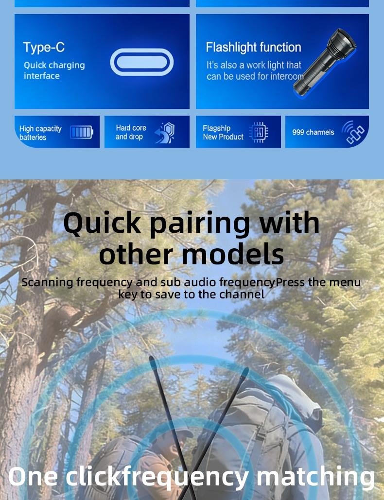 UV-5RH dual band bidirectional wireless intercom 15W high-power multi band 999CH transceiver wireless replacement frequency portable handheld intercom suitable for outdoor camping exploration and convoy tourism transportation essential equipment