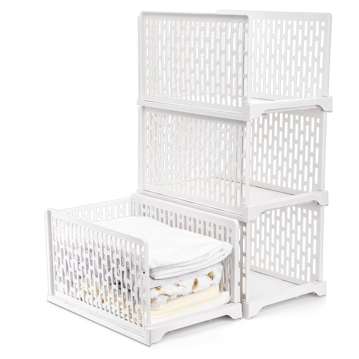 Stackable Plastic Storage Baskets, Collapsible Storage Baskets, Foldable Closet Organizer Boxes, Wardrobe Container & Drawer Rack, Suitable for Cabinets, Bedroom, Bathroom, Kitchen, Closet & Cabinet Organizer