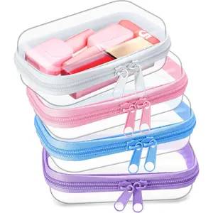 4 Pcs Hard Clear Zipper Case Makeup Bags Plastic Zipper Pouch Transparent Storage Box Containers for Cosmetics, Snacks, Building Blocks, Puzzles(Clear,5 x 3 x 2 in,Multicolor)