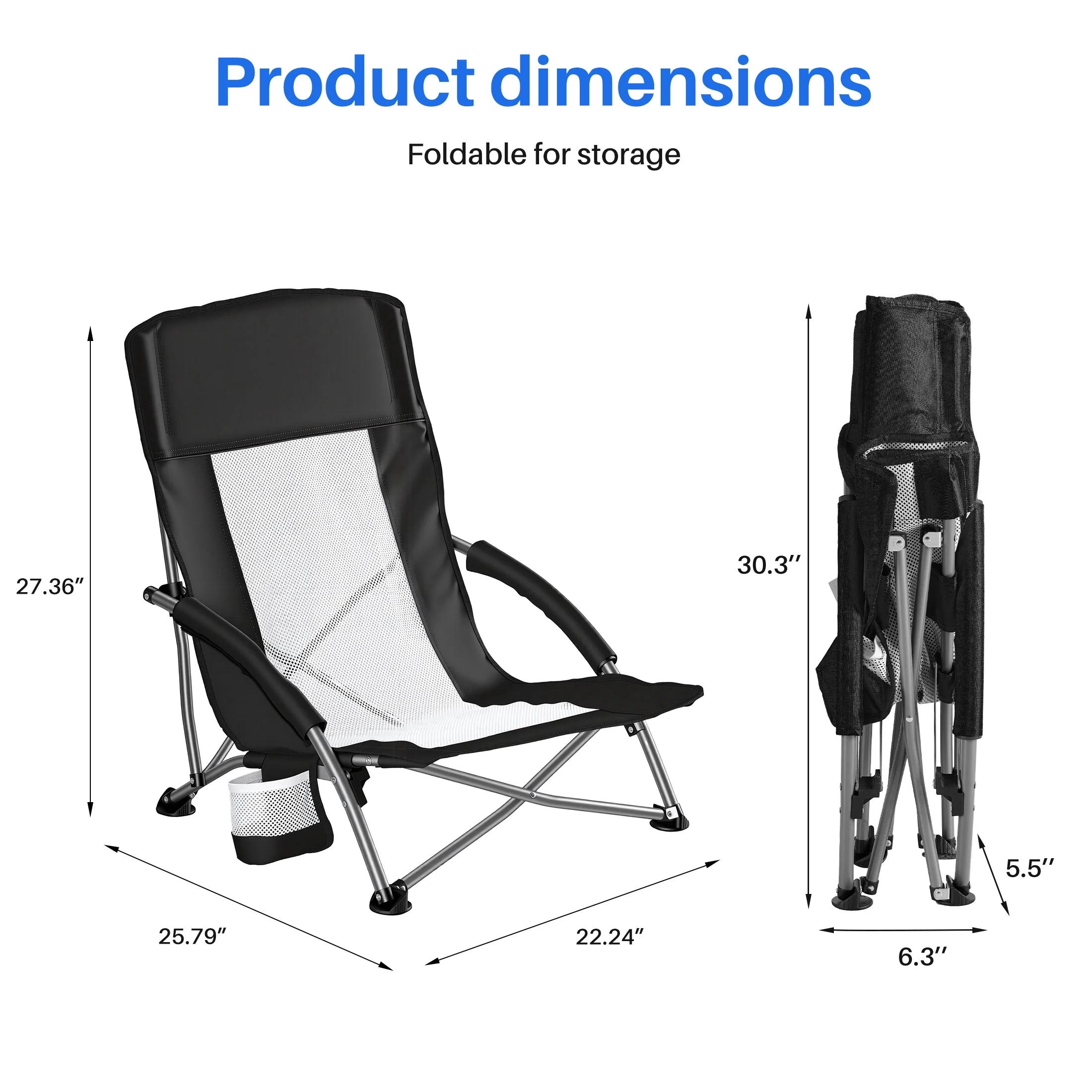 Heavy-Duty Portable Folding Camping Chair with Mesh Ventilated Backrest, Side Storage Pockets, Built-In Cup Holder and Integrated Backpack, Lightweight Foldable Outdoor Chair for Camping, Hiking, Picnics and Beach Trips