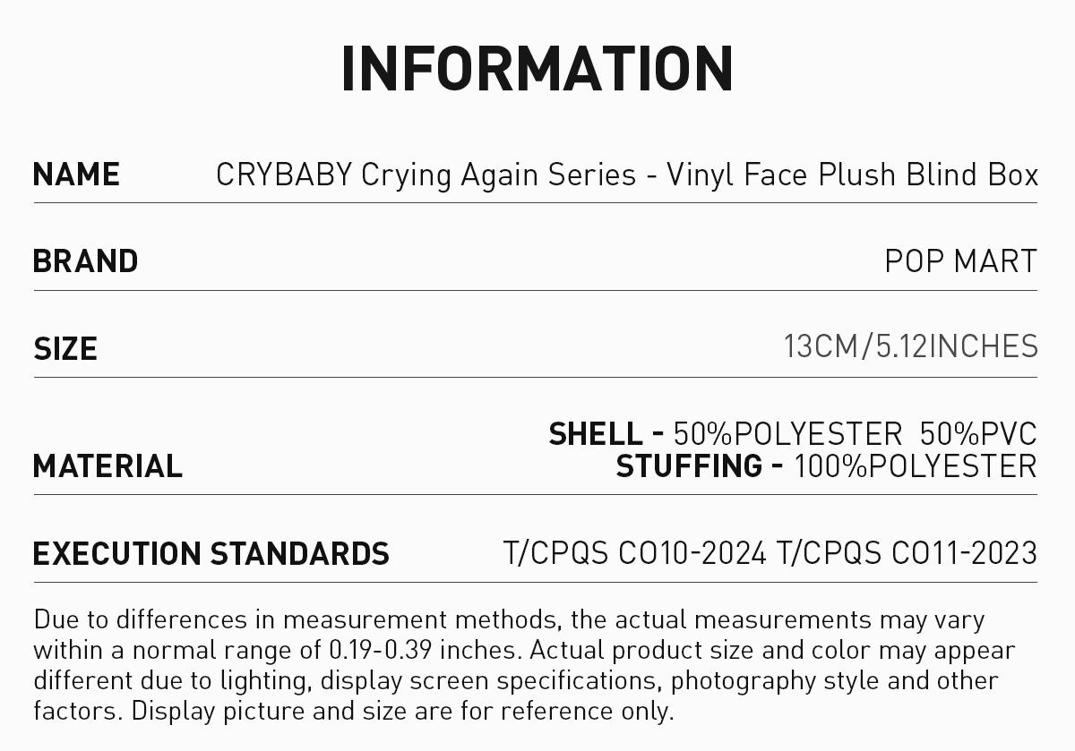 POP MART CRYBABY Crying Again Series-Vinyl Face Plush Blind Box, Mystery Box
