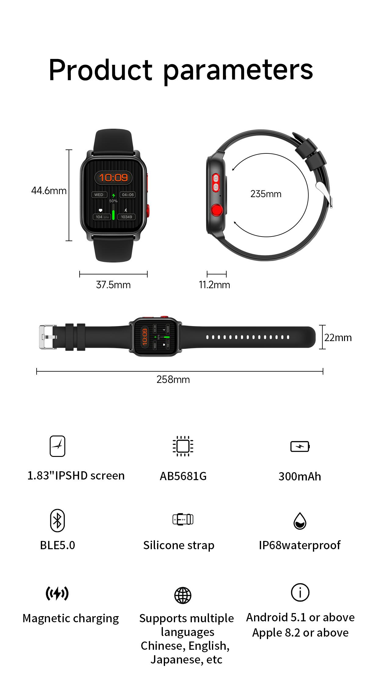 Smart Watch for Men and Women with Call/Message Reminder, Smart Watch 1.83 Inch Touch Screen, Fitness Watch Heart Rate/Sleep/Calorie/Step Monitor, Emergency Flashlight, Activity Tracker for Android iOS