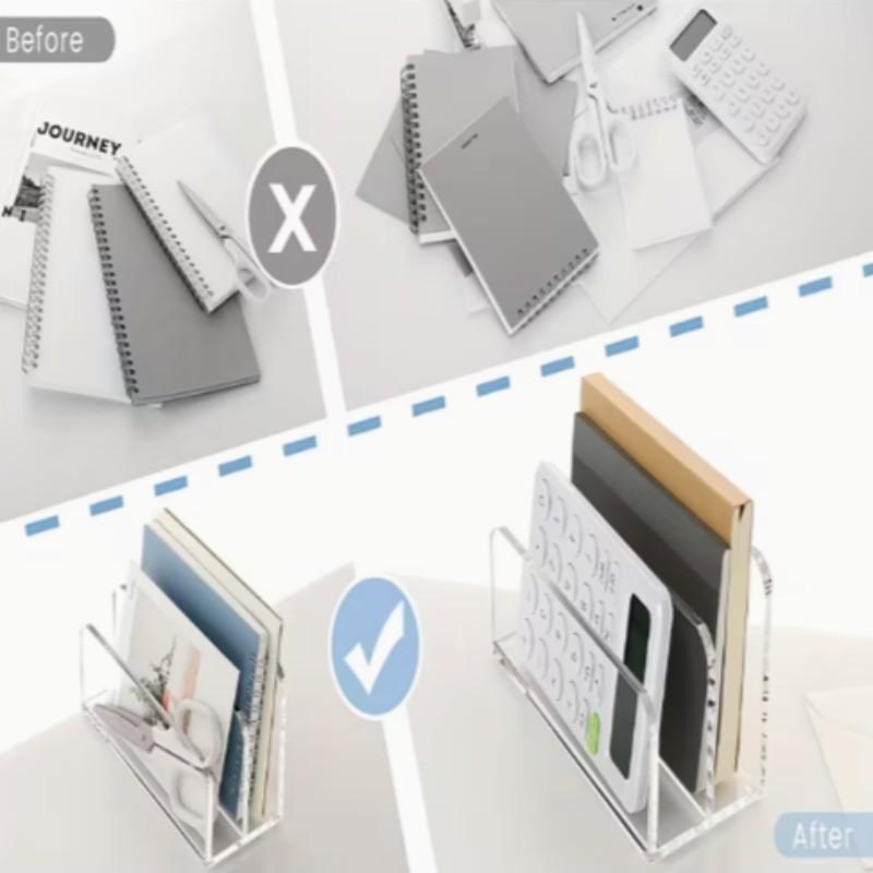 Acrylic Mail Organizer Desktop Storage Rack, 2 Compartments Transparent File Holder, Office Desk Organizer for Home School Office