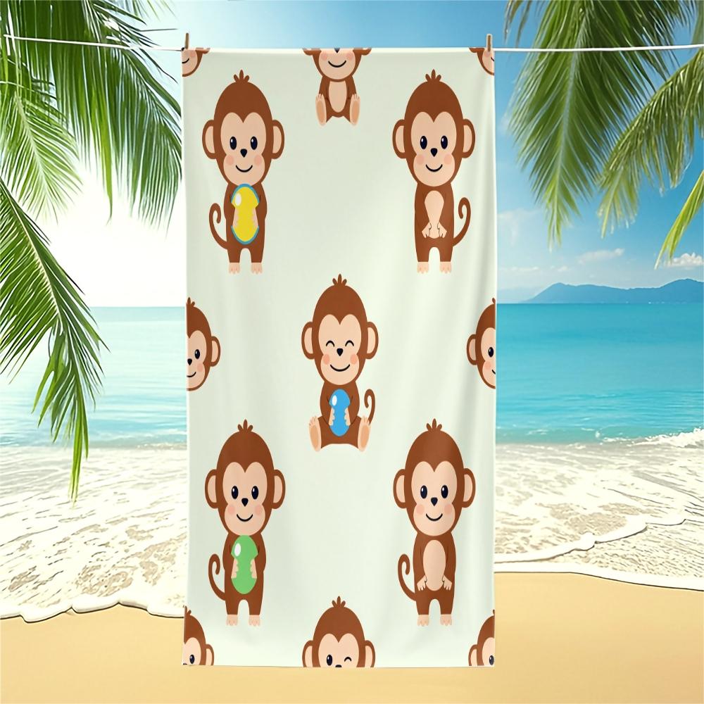 Cute Cartoon Monkey Beach Towel, Train/Easter Egg Monkey Style, Quick Dry Soft Skin-Friendly Absorbent, Sand Free Beach Towel for Pool Camping, Suitable for All People, Ideal Gift Choice