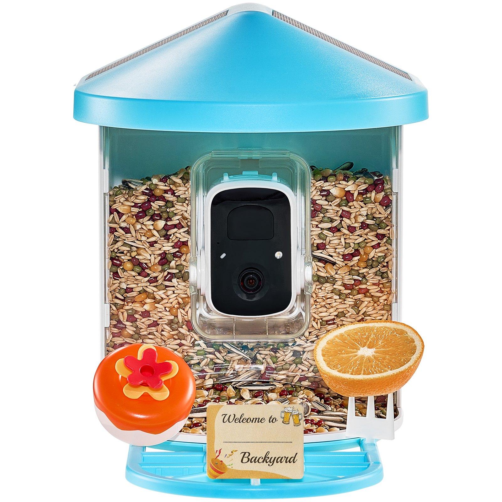 fathersdaygift VEVOR Smart Bird Feeder with Camera, 2K HD AI Identify 10000+ Bird Species, Solar-Powered Bird Watching Camera with Auto Capture Instant Notify, Wireless Outdoor Gift for Bird Lover (2 Solar Panels)