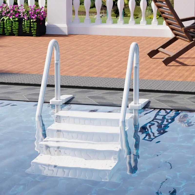 4-Step All-PE Pool Ladder with Double Handrails, 400 Lbs Anti-Slip Pool Steps for 48"-54" Above Ground Pools, Snap-On Assembly White Pool Stairs