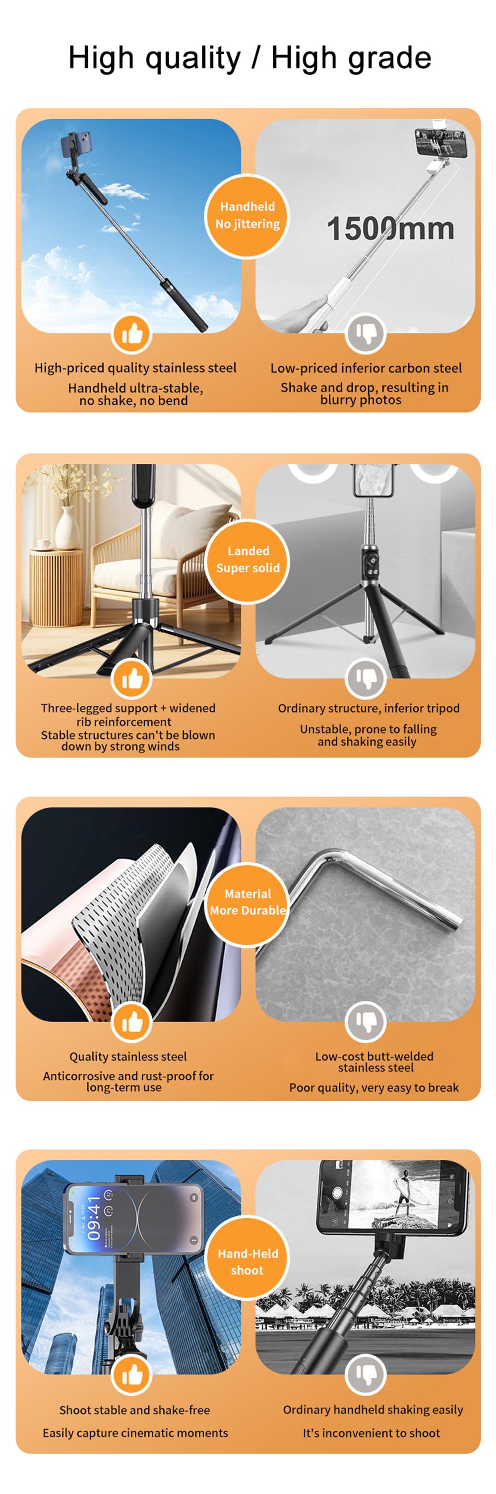 67" Phone Tripod Selfie Stick for iPhone, Samsung & Android, Upgraded Mobile Stand with Wireless Remote and Fill Light for Home & Outdoor Use, Support Camera Video Recording Remote, Short Video Scrolling, Cellphone Travel Photography Kit