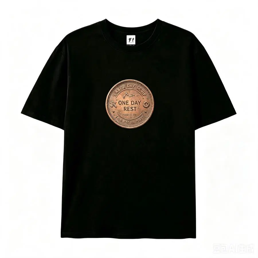 Vintage Labor Day Coin One Day Rest Copper Texture Graphic Oversized Cotton Black T Shirt, Comfort Fashion Casual Outfit, Best Labor Day Valentine Birthday Gift For Him Her Worker Friend Lover Present