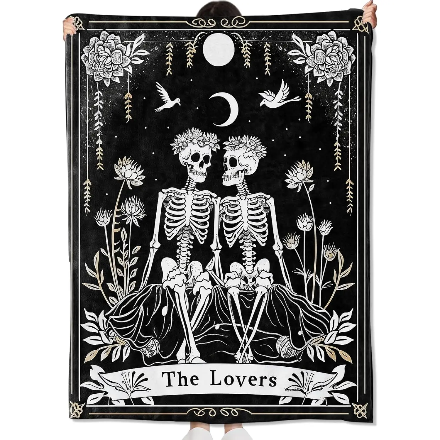 The Lovers Skeleton Blanket Gifts for Kids Adult Women,Gothic Romantic Flannel Throw Blankets,Soft Comfy Lightweight for Room Couch Bed Sofa Bold Halloween Goth Decor,Horror Lovers
