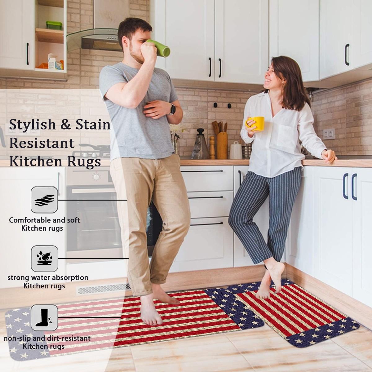 JIT 1/2/3 pc of flannel flag Memorial Day and Independence Day White Eagle Embroidered Carpet for Multi-Scene Use as Decorative Carpet - Kitchen Carpet Set, Flannel Washable Side-Edge Soft Carpet, Suitable for Kitchen, Bedroom, etc.