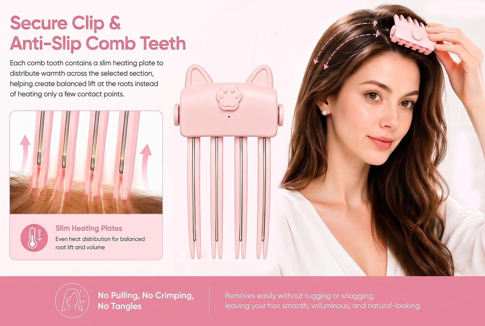 Heated Root Volumizer Clip, Electric Fluffy Hair Crown Lifting Styler Booster, Cordless Root Lifter Fine Flat Hair