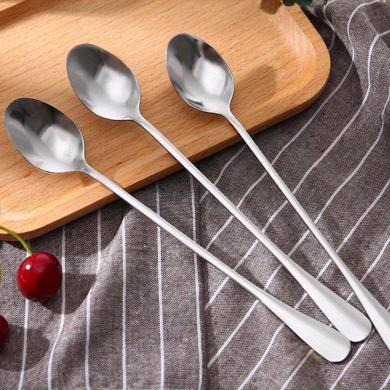 5pcs Stainless Steel Long Handle Ice Tea Spoon, Coffee Spoon, Ice Cream Stirring Spoon, Dishwasher Safe, Kitchen Accessories, Flatware Set