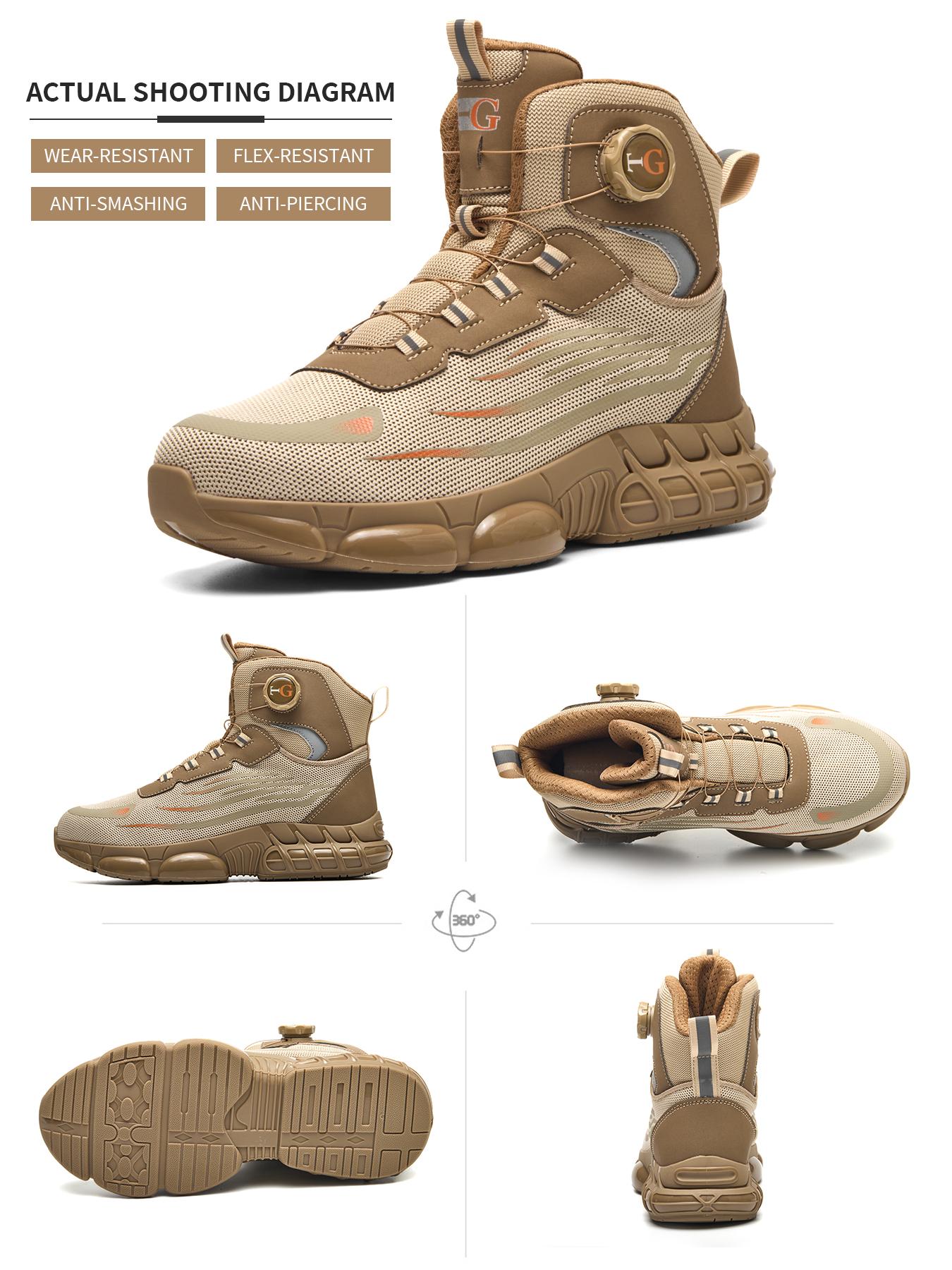 Men's Black Shoes Mid-Cut Steel Toe Puncture-Proof and Smash-Proof with Rotary Buckle Lace-Free Work Boots Non Slip Suitable for Outdoor Work Blue Collar Industrial Construction Protective New Fashion Safety Sneakers Fathersdaygift