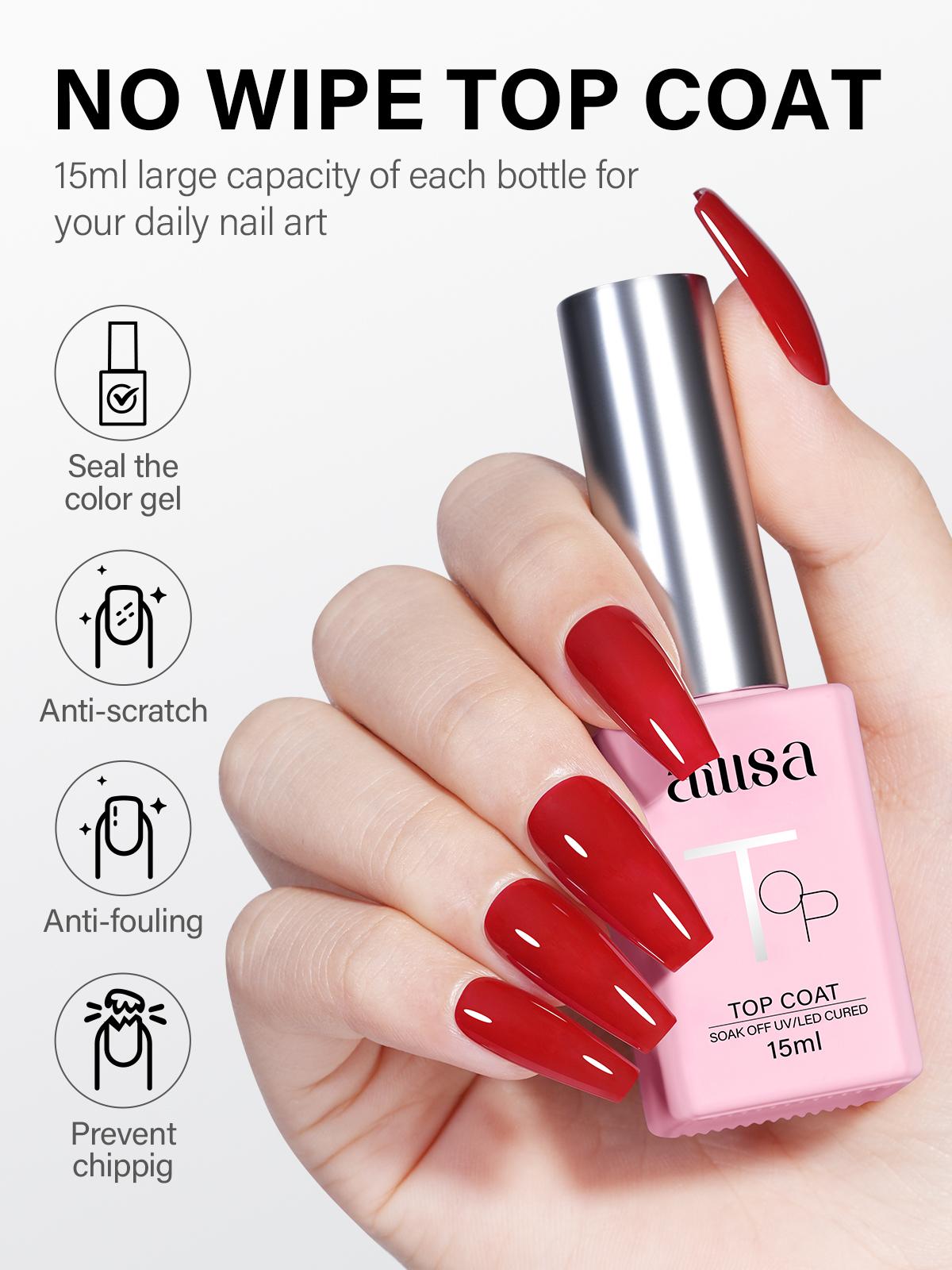 AILLSA 2pcs 15ml Long Lasting Base Gel & Top Coat Set for Nail Polish, Glossy Shine Finish, No Wipe Top Coat, DIY Nail Art Tool, Manicure Cosmetic Cutics