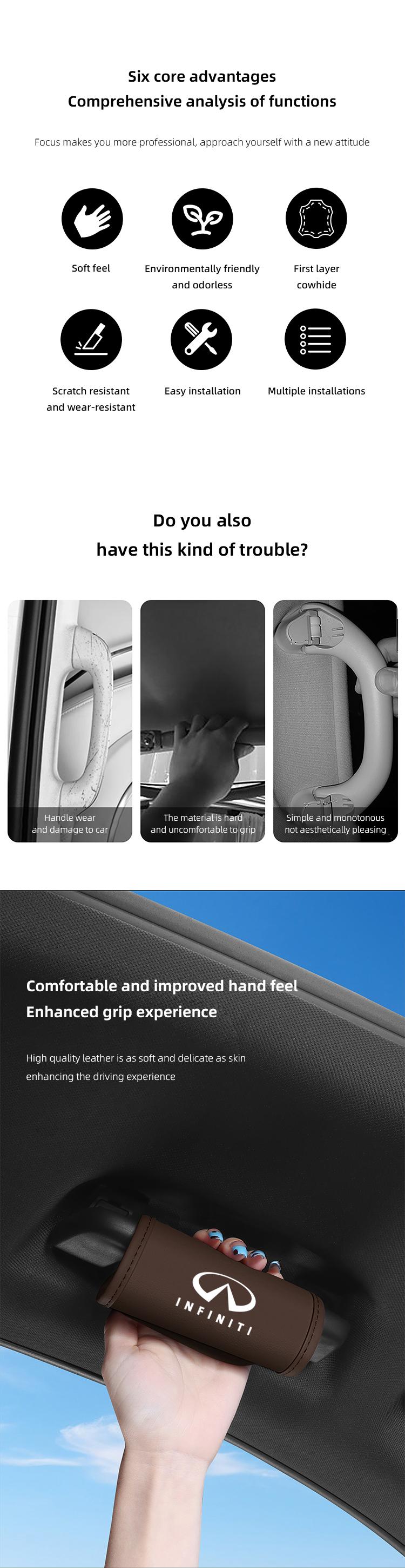 Car Roof Handle Protective Cover Pull Gloves Interior Accessories For Infiniti QX55 QX50 QX60 QX80 Q50 Q70L Q60 Q30 Q70 QX70 QX30