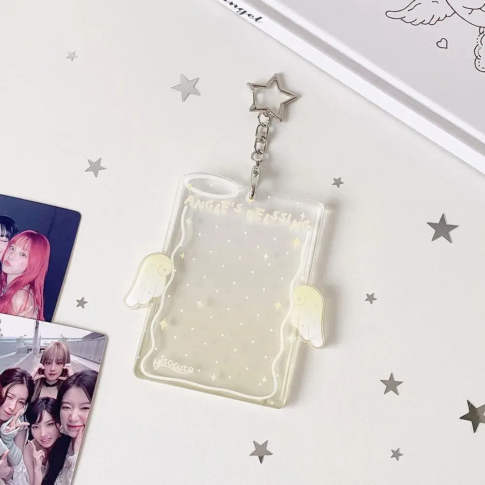 Y2K Fashion Korean Acrylic Transparent stars 3in Card Holder Cute Girl Idol Photo Storage Card Bag Pendant Keychain Gifts Kpop
