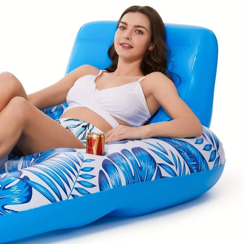 Leaf Pattern Floating Lounger Chair, Inflatable Cup Holder Pool Float Bed, Perfect for Pool Parties, Comfortable and Relaxing