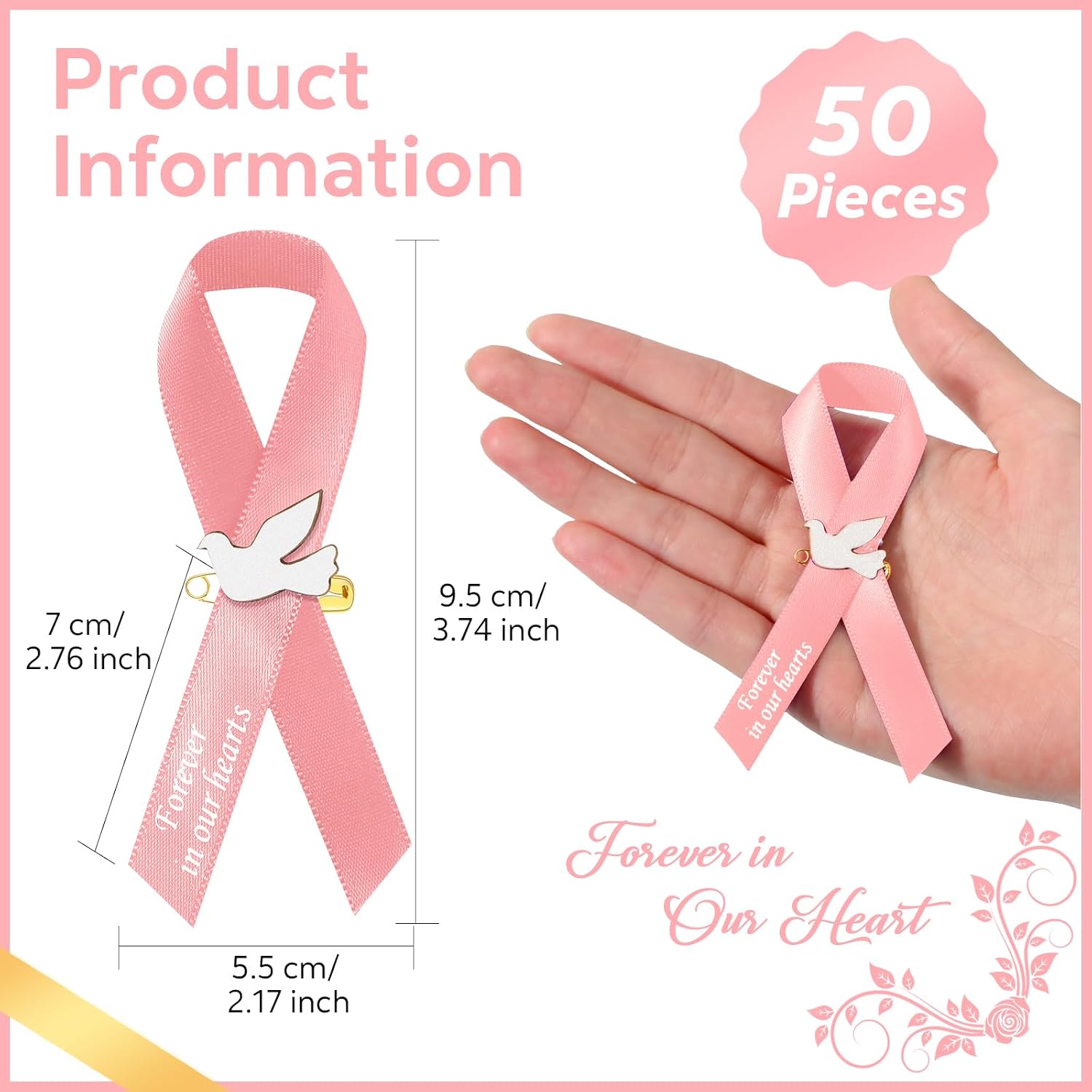 50 count  Funeral Ribbons Memorial Ribbon Funeral Pins Classic Memorial Service Respect Ribbon Bow with Safety Pins and  for Mourning Remembrance Day Event ()