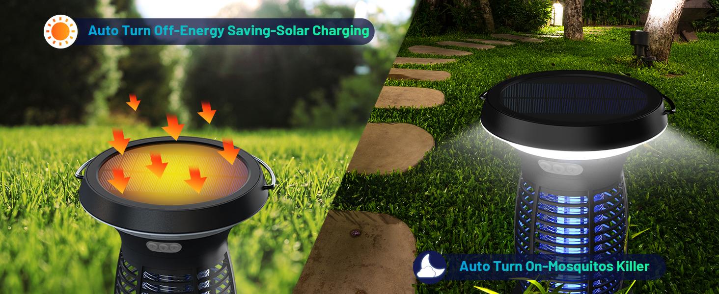Solar Bug Zapper, 3-in-1 Mosquito Zapper with Camping Lantern, Cordless Bug Zapper for Outdoor and Indoor, Battery Powered Fly Zapper, Waterproof Mosquito Killer for Patio, Home, Backyard, Camping#fathersdaygifts