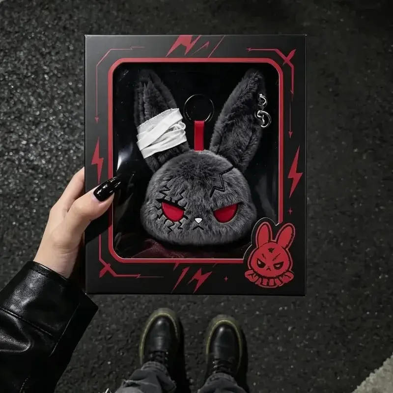 Gothic Bunny Plush Keychain RabbitBag Charm with Bandage Desian Kawaii Key Ring Pendant Car Bag Ornament Girl Child Gift To Stuffed Animal Keychain