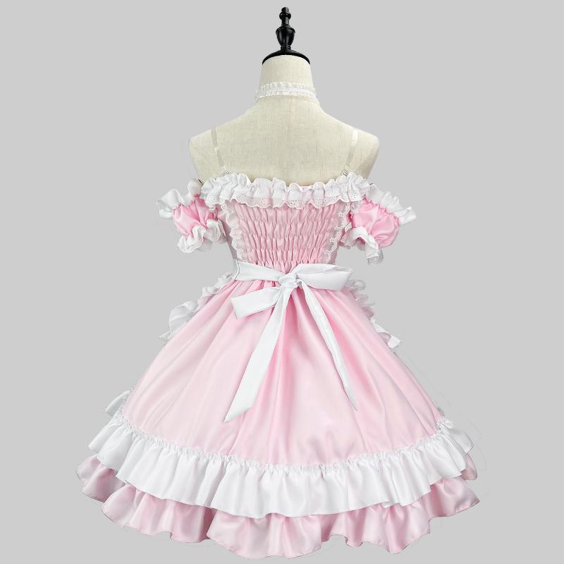 Japanese Sweet Lolita Dress Anime Cat Girl Plus Size Maid Halloween Cosplay Costume Pink Ruffles Kawaii Princess Party Dresses