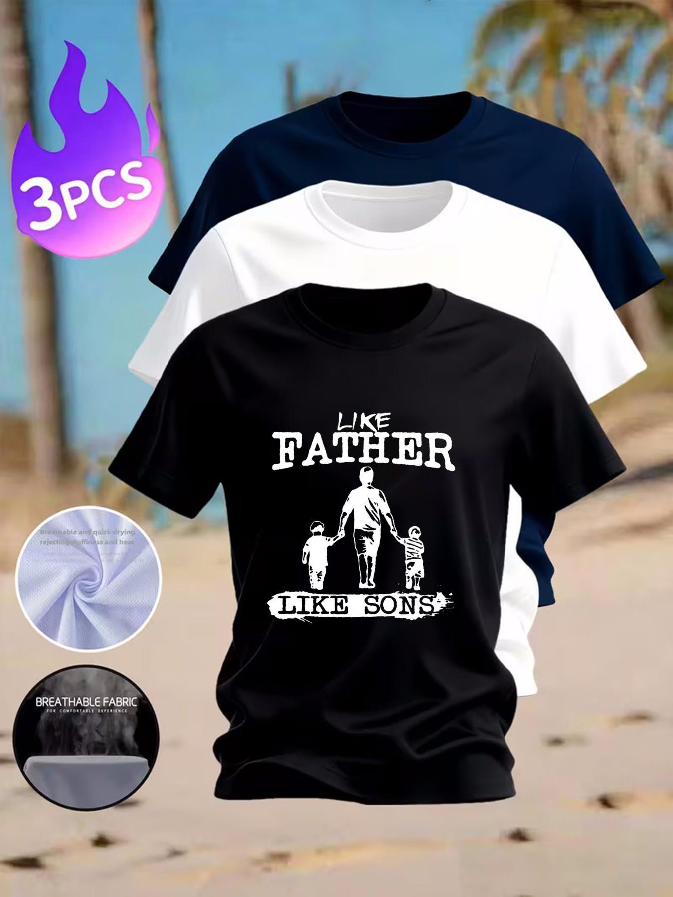 3-Pack Men's Family Matching Print T-Shirts, Casual Breathable Cotton Round Neck, Ideal for Daily and Family Wear, Sporty Style