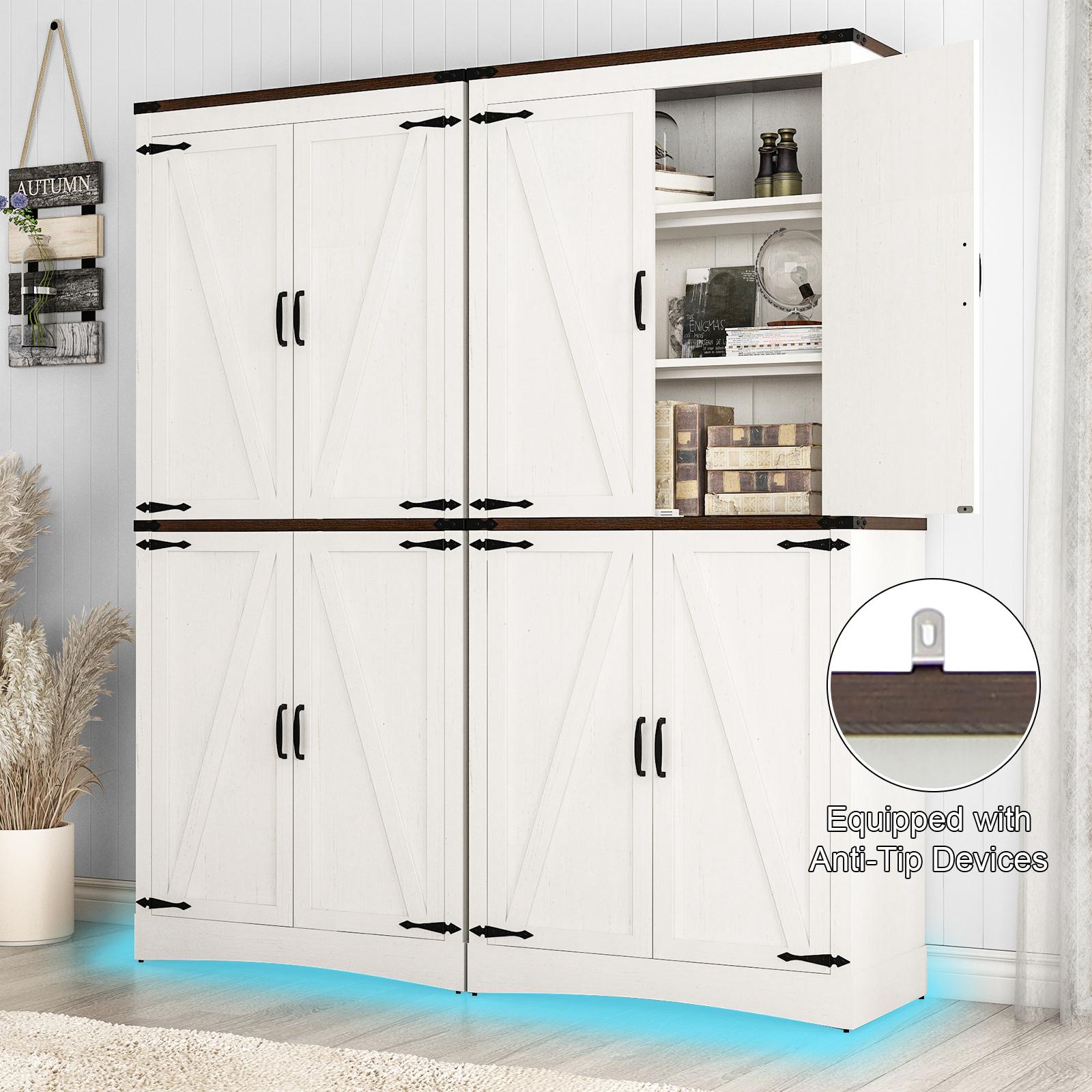 71in Farmhouse Kitchen Pantry Cabinet,Tall Storage Cabinet with 4 Doors and Adjustable shelves,with Load-Bearing Steel Pipe,Wood Storage Cabinets for Kitchen,Dining Room,Bathroom