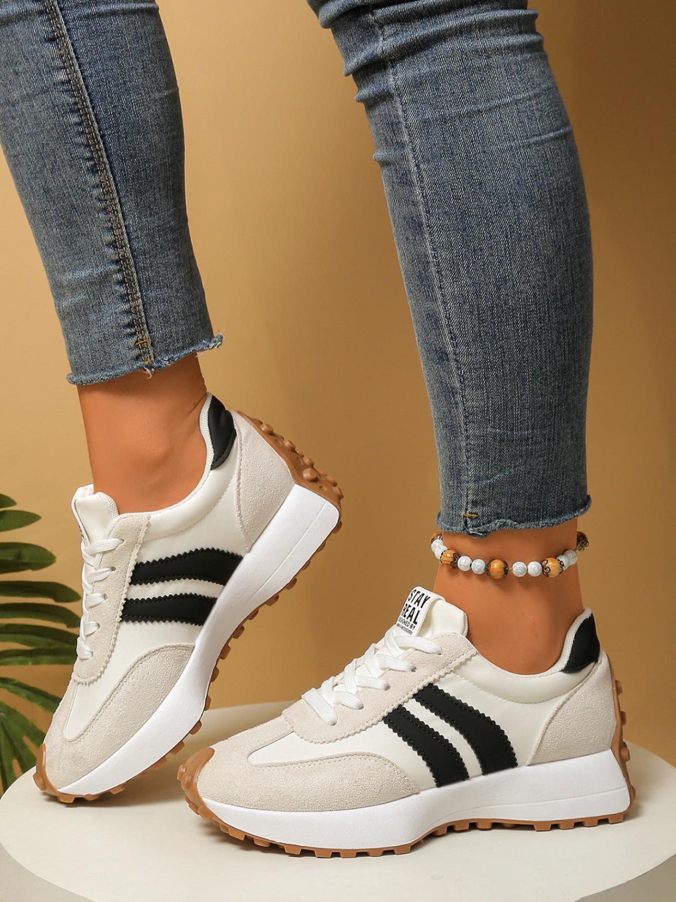 Spring Summer Retro Aggressive Shoes Women, Imitated Deer Skin Material, Casual Training Shoes, Anti-Slip Thick Sole, Outdoor Shopping Commute