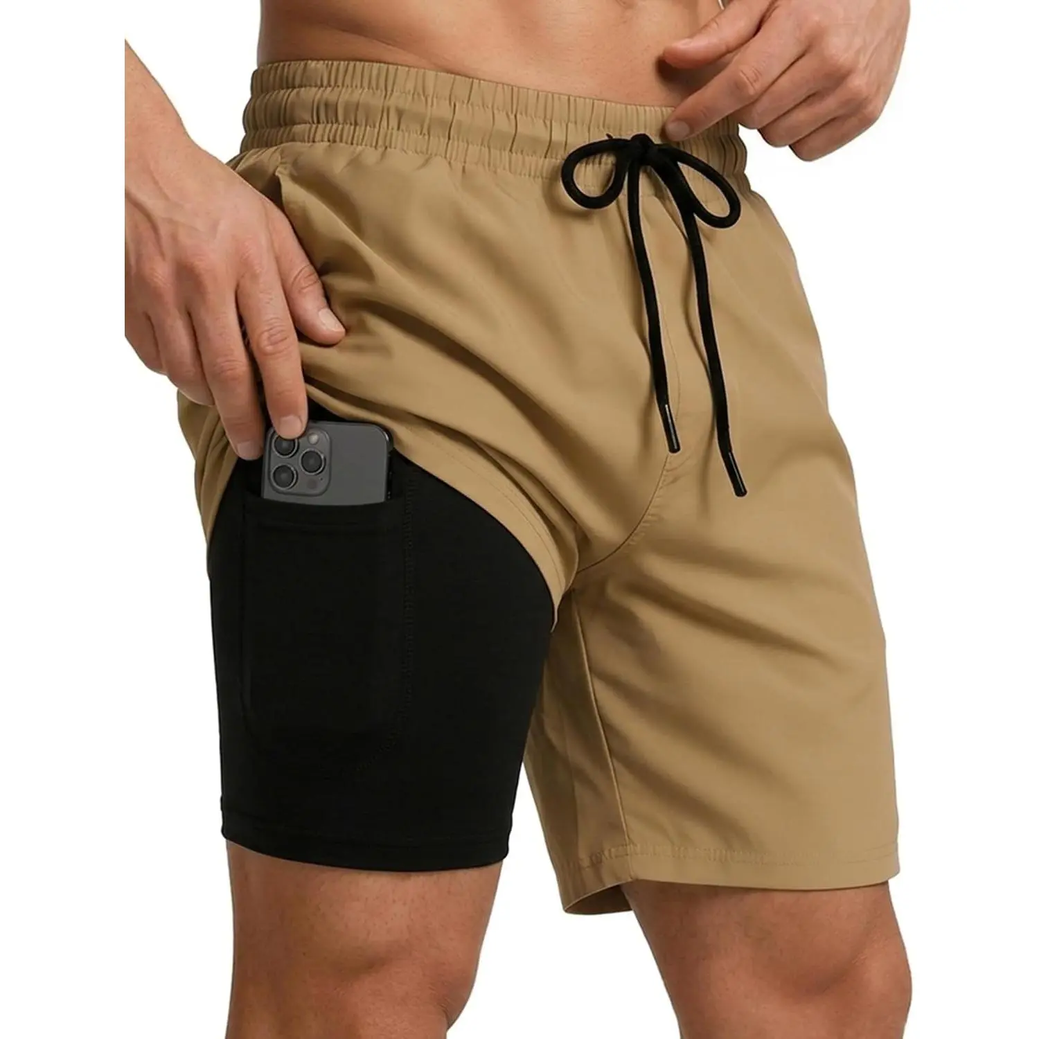 Mens Swim Trunks with Compression Liner 7 Inch Inseam Quick Dry Swim Shorts Mens Swimsuit Board Shorts with Pockets