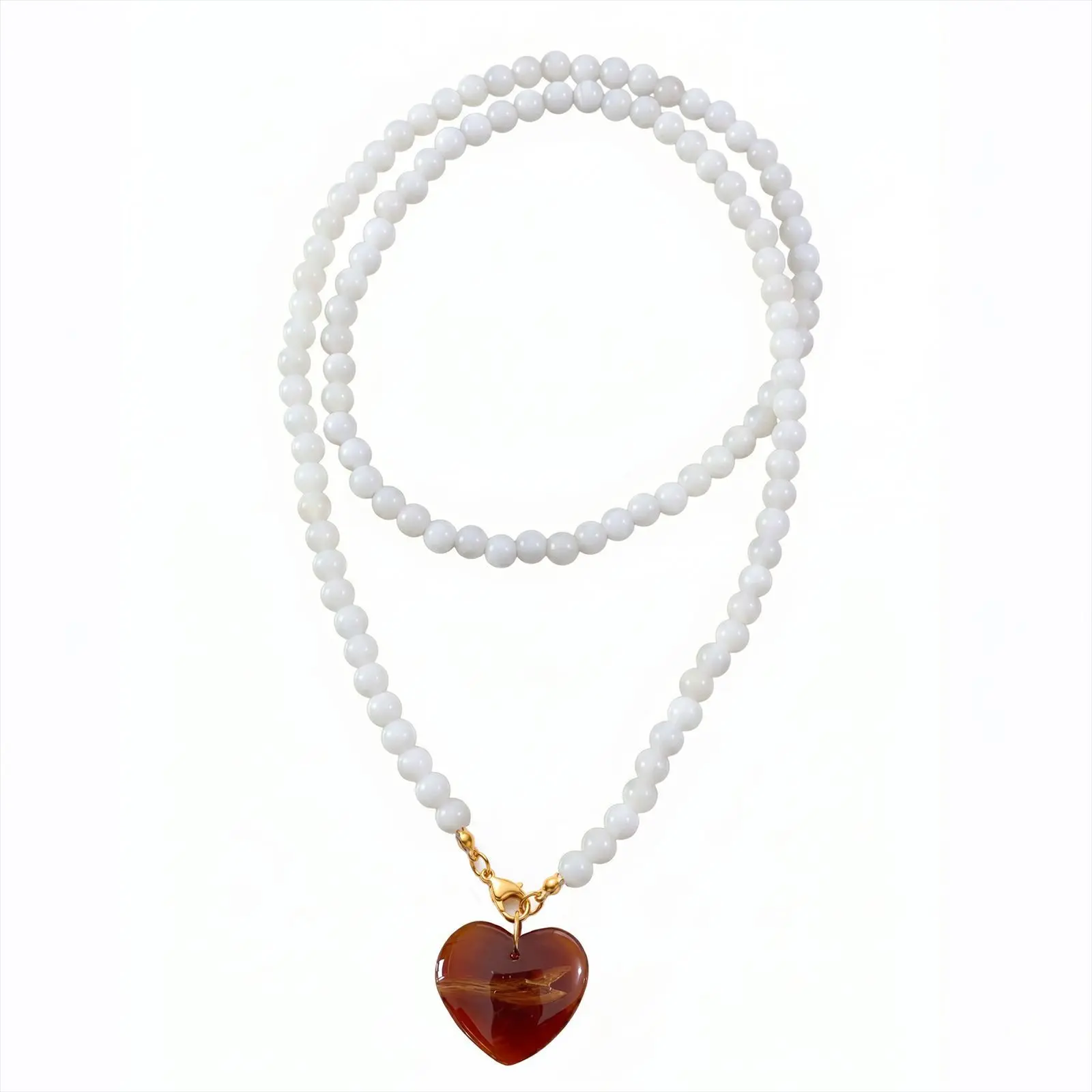 Female Bright Colored Beading Necklace, Dopamine-Style Summer Piece with Heart-Shaped Pendant, Layered Long Vacation Accessory (Costume Jewelry)