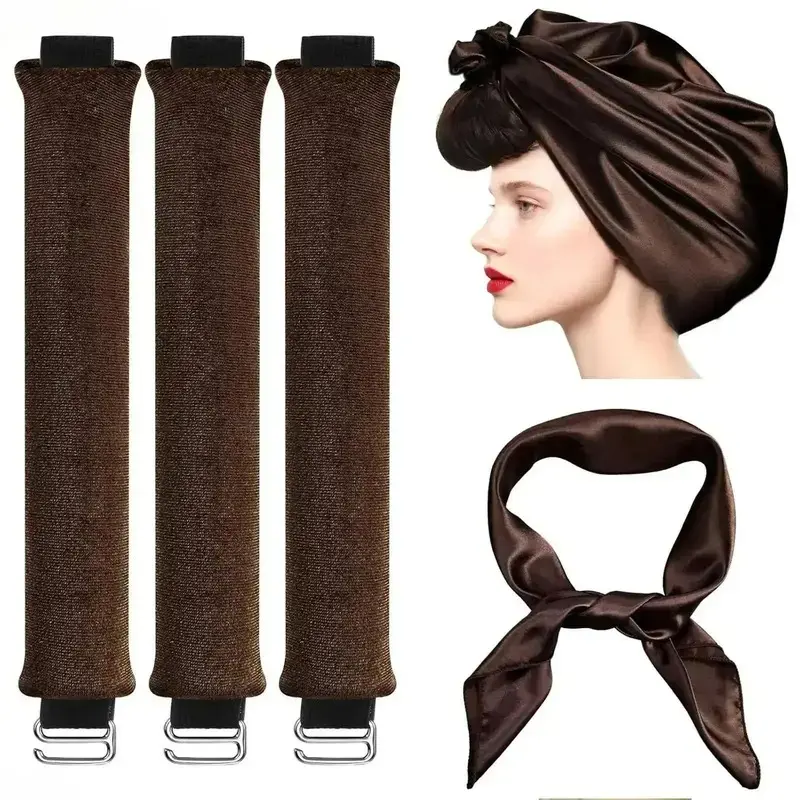 4 in 1 Velvet Heatless Hair Curler Set, Overnight No Heat Hair Rollers with Satin Scarf, Soft Curling Set for Medium Long Hair