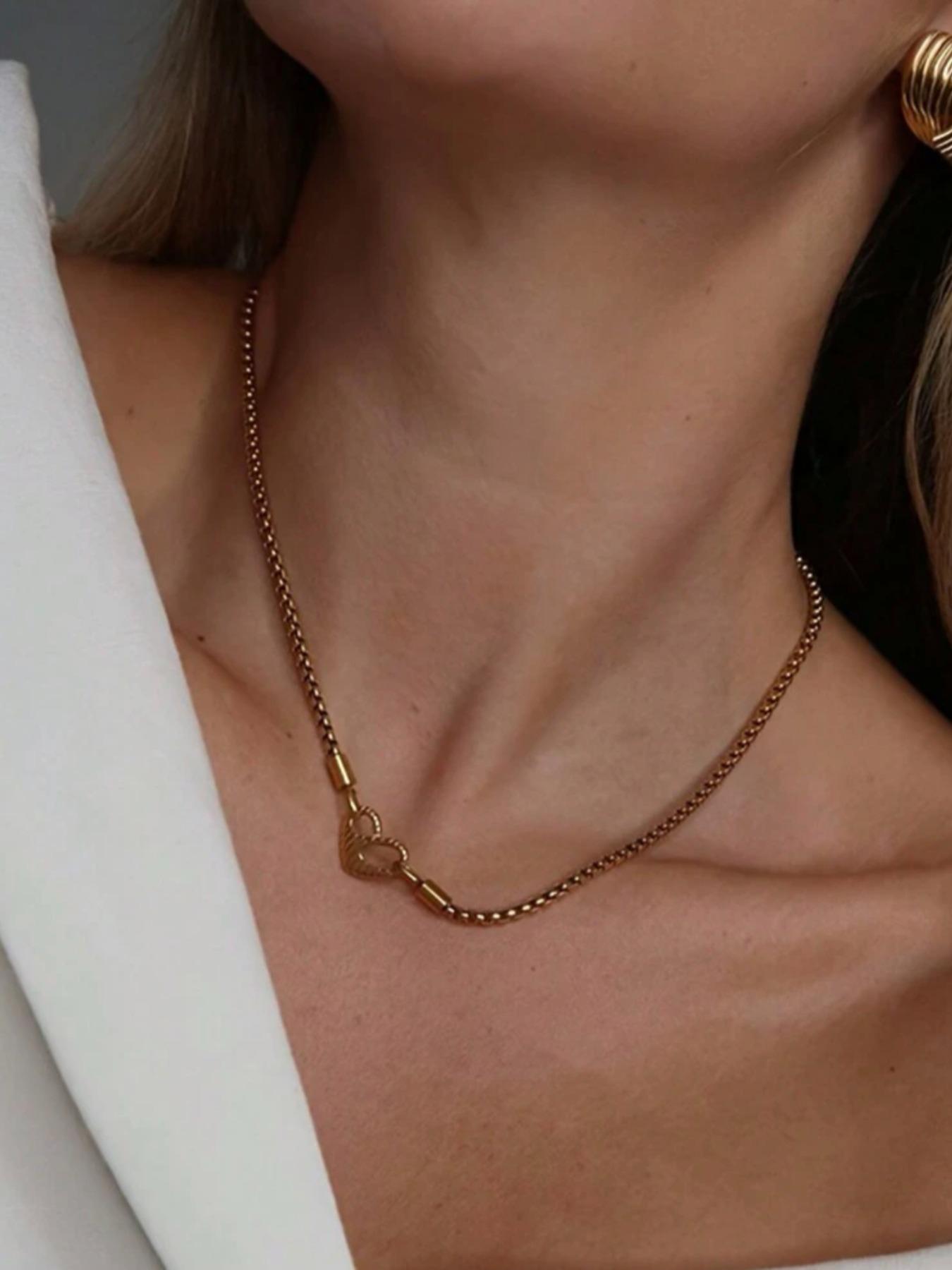 Stainless Steel Heart Pendant Necklace, Fashion Jewelry for Party, Daily Clothing Decor, Trendy All-match & Exquisite Jewelry for Birthday Gift, Heart Design Necklace