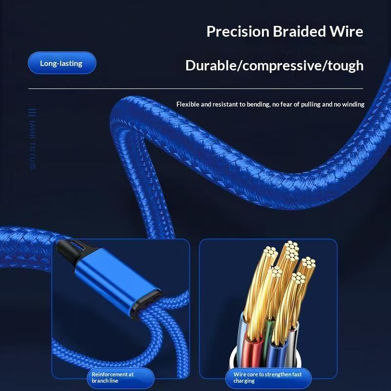 100w Four-In-One Braided Fast Charging Cable, USB Quick Phone Charger, Compatible with iPhone Oneplus Xiaomi Dual Type-C iOS Micro Interfaces