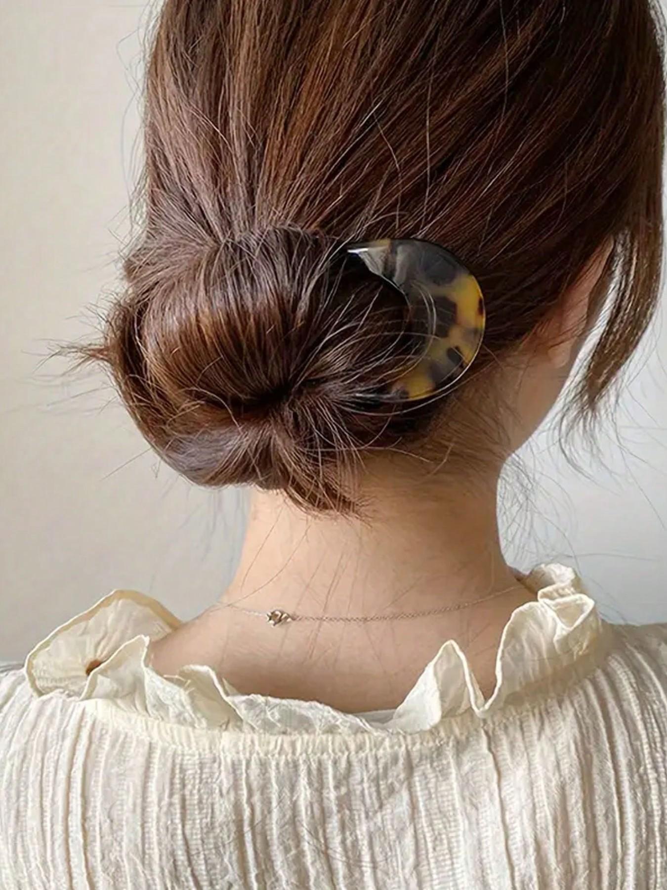 French Vintage Tortoise Shell Hair Pins - Cellulose Acetate U-Shaped 2-Prong Updo Chignon Clips for Women & s, Elegant Hairstyle Accessories, Vintage Hair Accessories, Natural Iridescent Finish