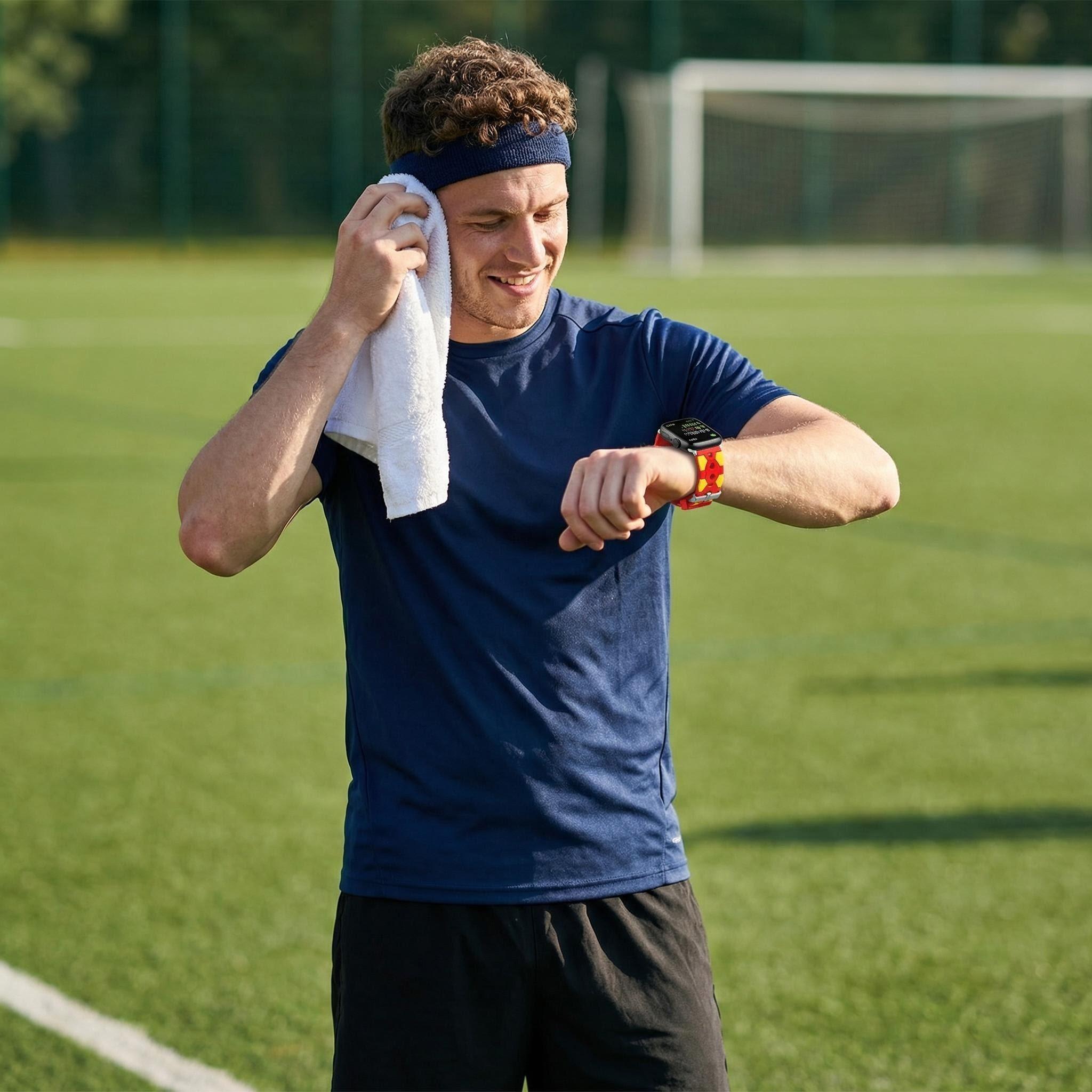 Football Style Silicone Watch Band, 20mm Universal Quick-Release, Soccer Texture, Stainless Steel Buckle, Compatible with Smartwatches