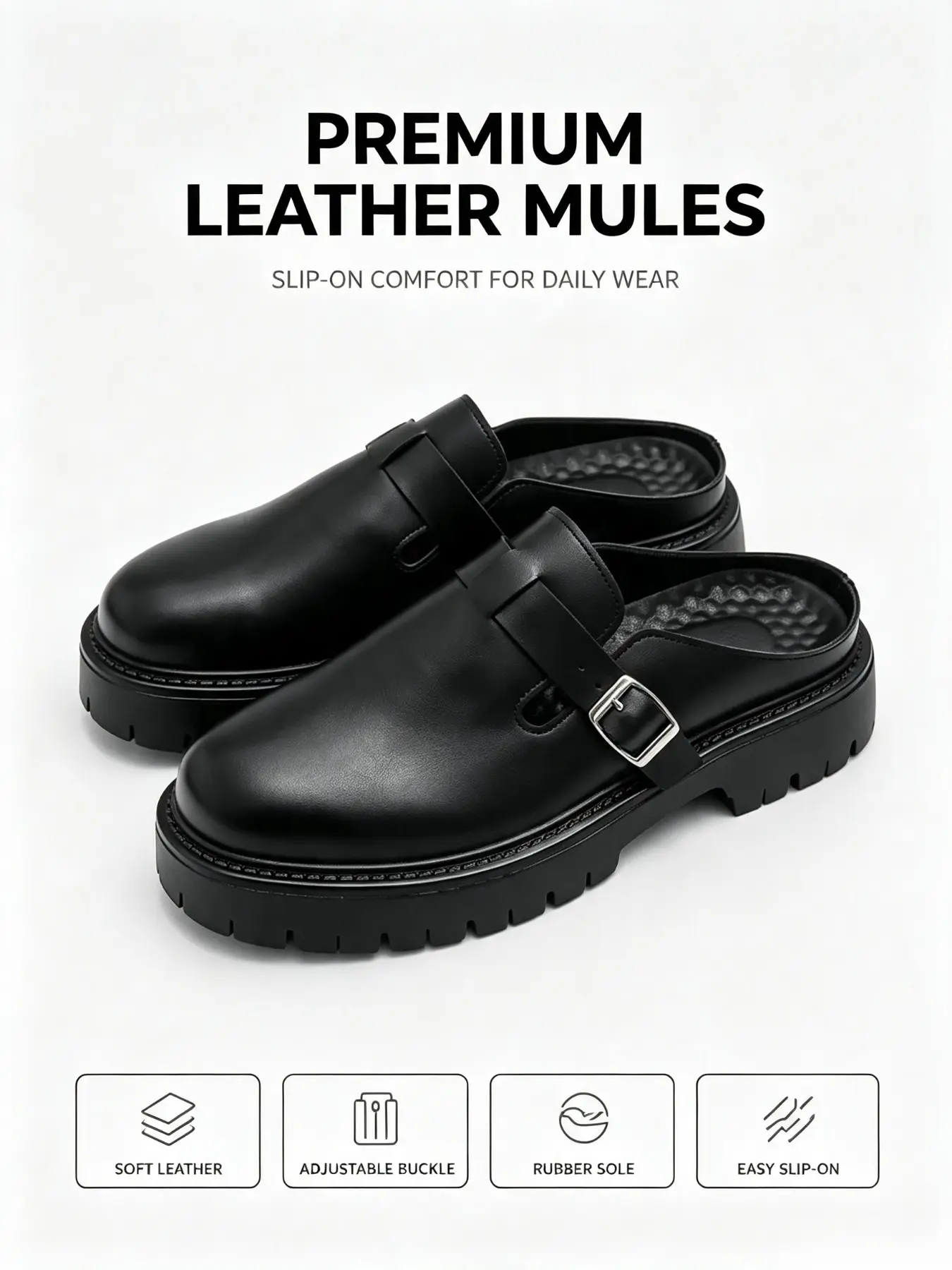 Men Fashion Thick Bottom Chunky Sole Fashionable Trendy Clogs Half Dragged Loafers Shoes Slip On Mules Black Classic Fashion Comfortable Daily Business Wear Men Shoes Walking Shoes Footwear