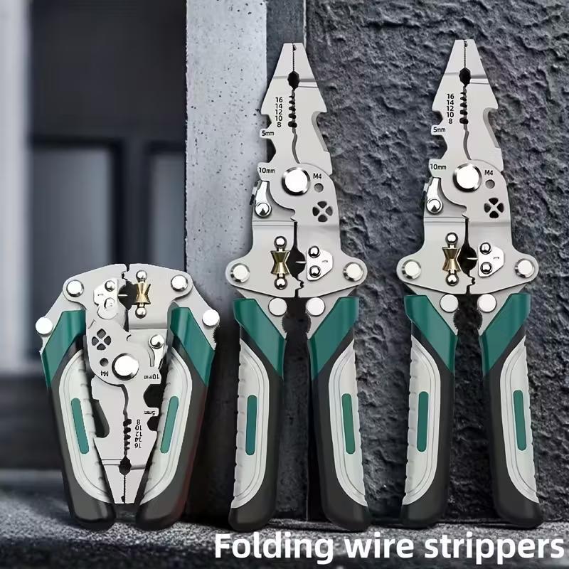 New 16-In-1 Foldable Wire Stripper, Upgraded Multifunctional Professional Cable Cutter, Wirecutters, Ideal for Cutting & Pulling Wires, Tool, Home