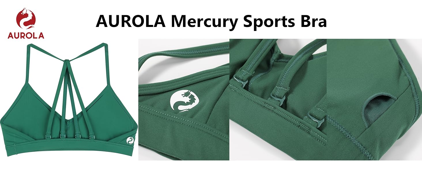AUROLA Mercury Collection Workout Sports Bras Women Print logo Athletic Removable Padded Backless Strappy Minimal Top