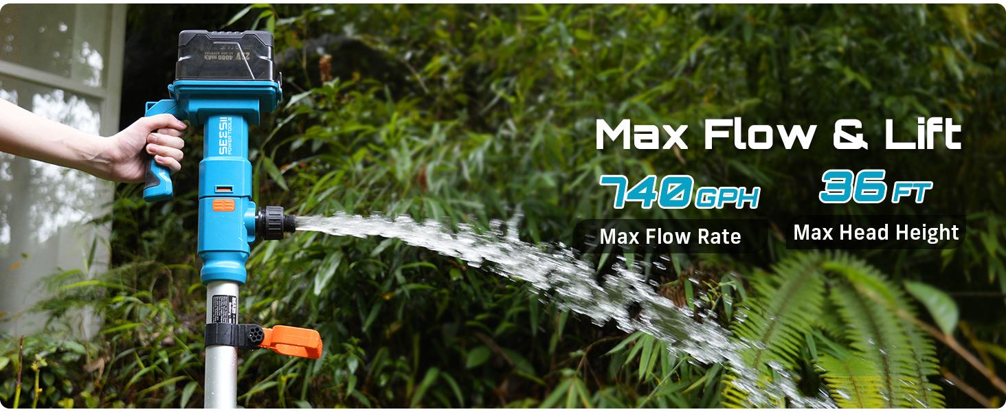 Seesii Cordless Stick Water Transfer Pump, with 2*4000mAh 21V Battery & Charger, 720GPH, 32FT Head, Handheld Portable Utility Sump Pump Kit with 3/4" Outlet for Pool/Garden/Pond/RV/Boat Draining#dieseltransferpump #kerosenetransfer#waterpump