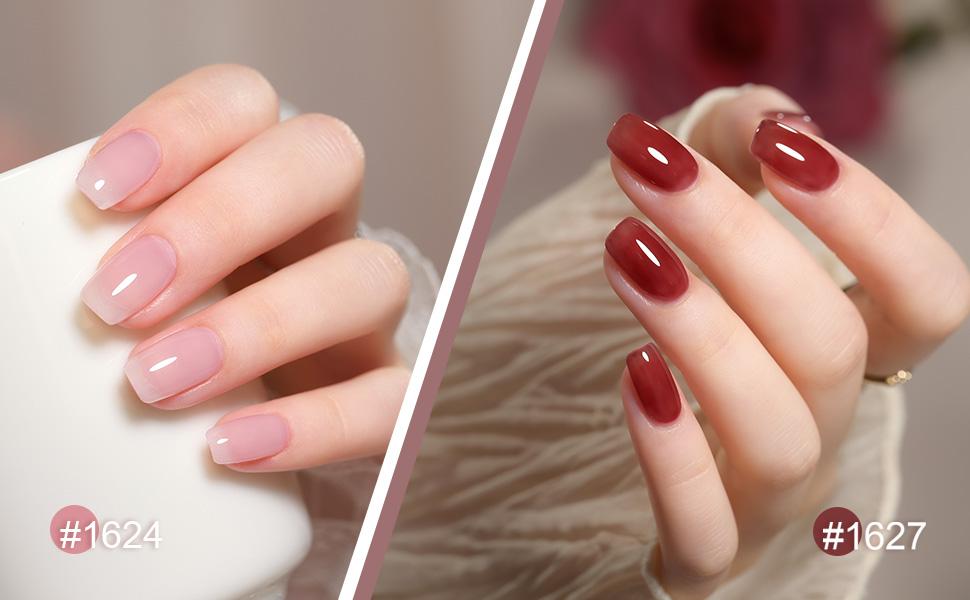 GAOY Rose Garden Jelly UV Gel Nail Polish of 6 Transparent Nude Red Pink Brown Colors Sheer Gel Polish Kit for Christmas Gift Idea Salon Gel Manicure and Nail Art DIY at Home