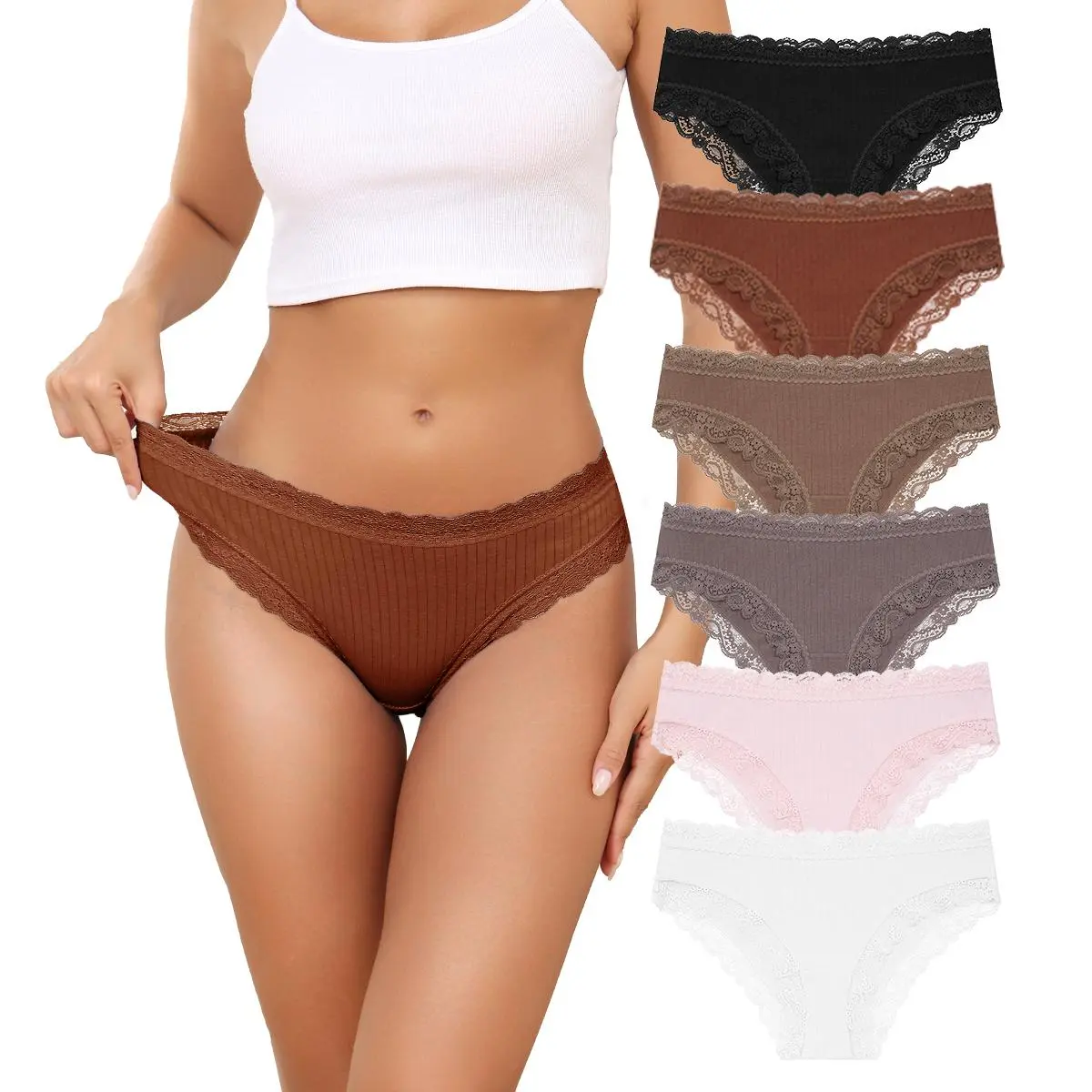 LEVAO Lace Cheeky Bikini Underwear for Women Soft Stretch Cotton Blend No Show Sexy Hipster Panties S-XL
